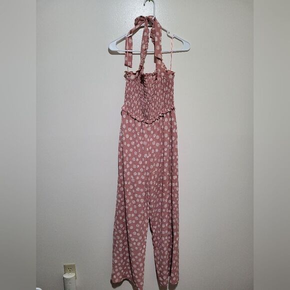 Candies Smooked Polka Dot Halter Jumpsuit - Pink - Picture 2 of 3